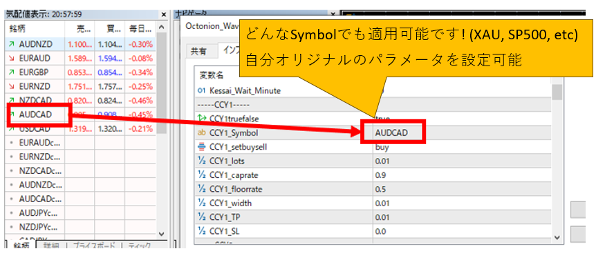 Metatrader EA "Octonion Wave" symbol   settings